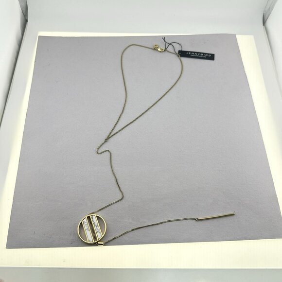 Jenny Bird Necklace Lariat Minimalist White Stone Rhine Yellow Gold Plated NEW - Picture 13 of 16